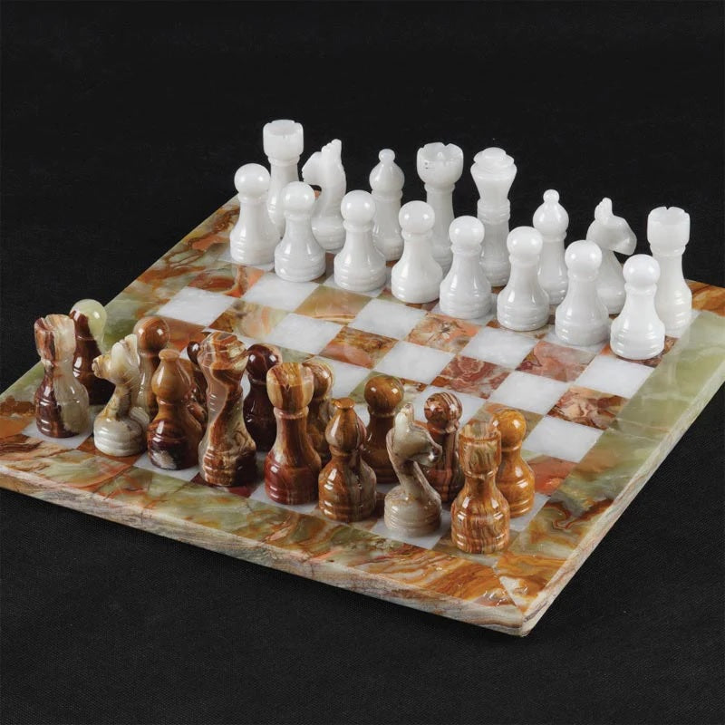 Traditional Handmade Marble Chess Set 30cms - Green & White