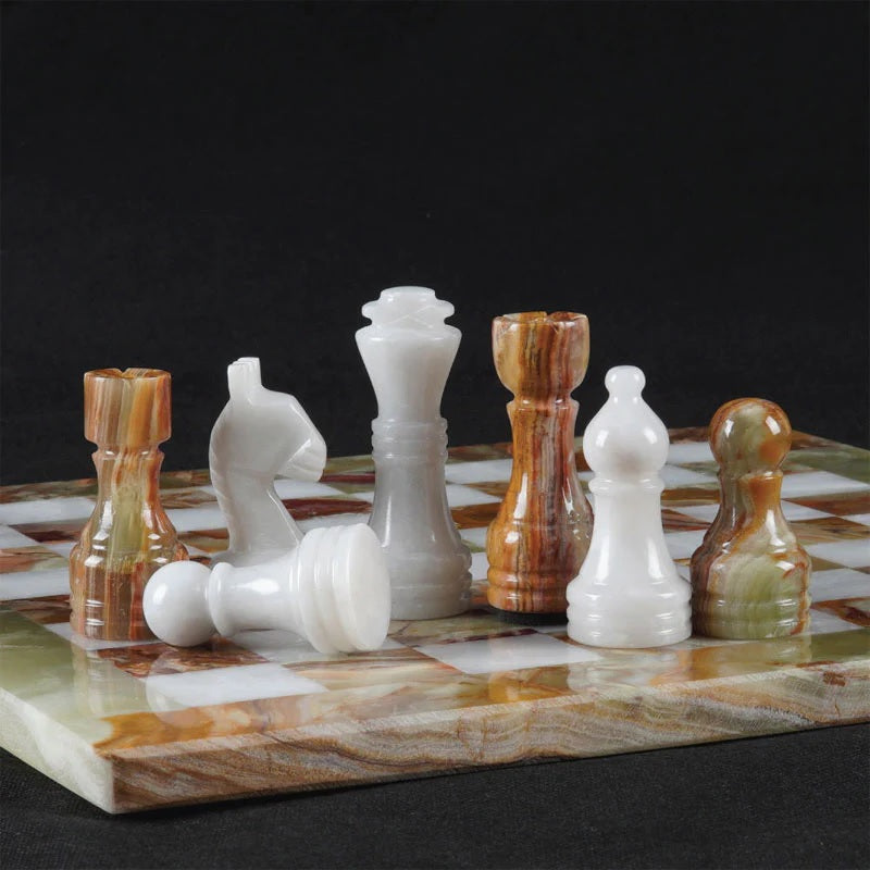 Traditional Handmade Marble Chess Set 30cms - Green & White