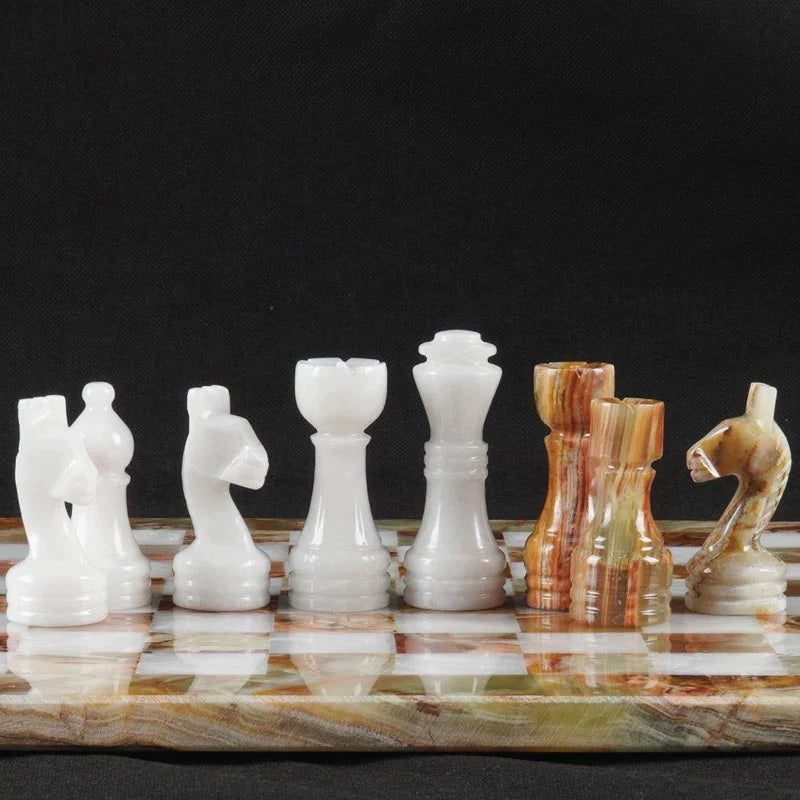 Traditional Handmade Marble Chess Set 30cms - Green & White