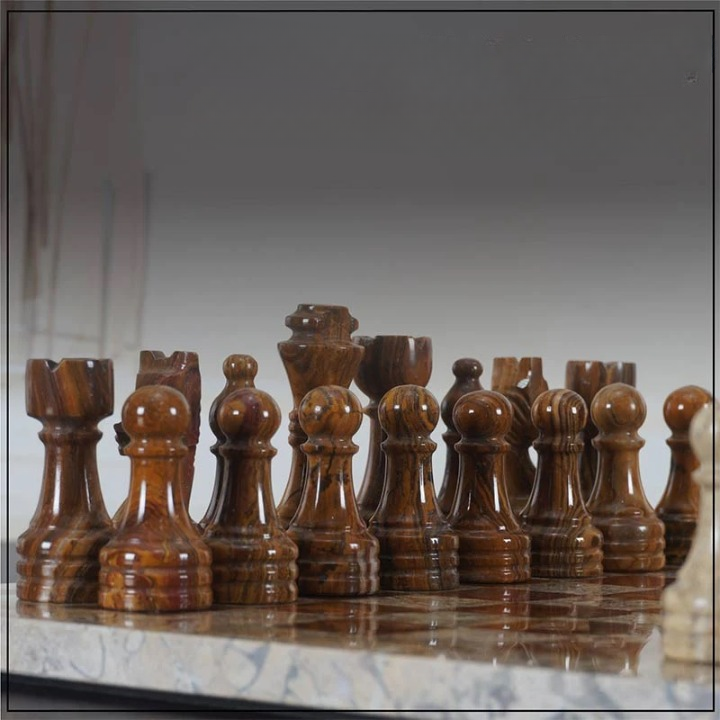 Traditional Handmade Marble Chess Set 30cms - Coral & Red