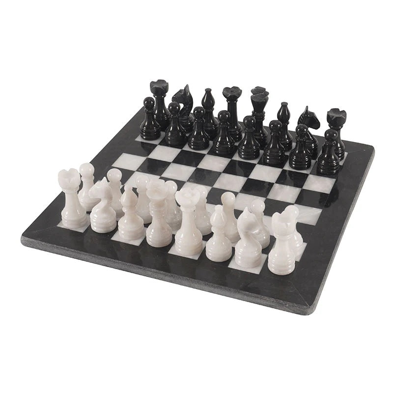 Traditional Handmade Marble Chess Set 30cms - Black & White