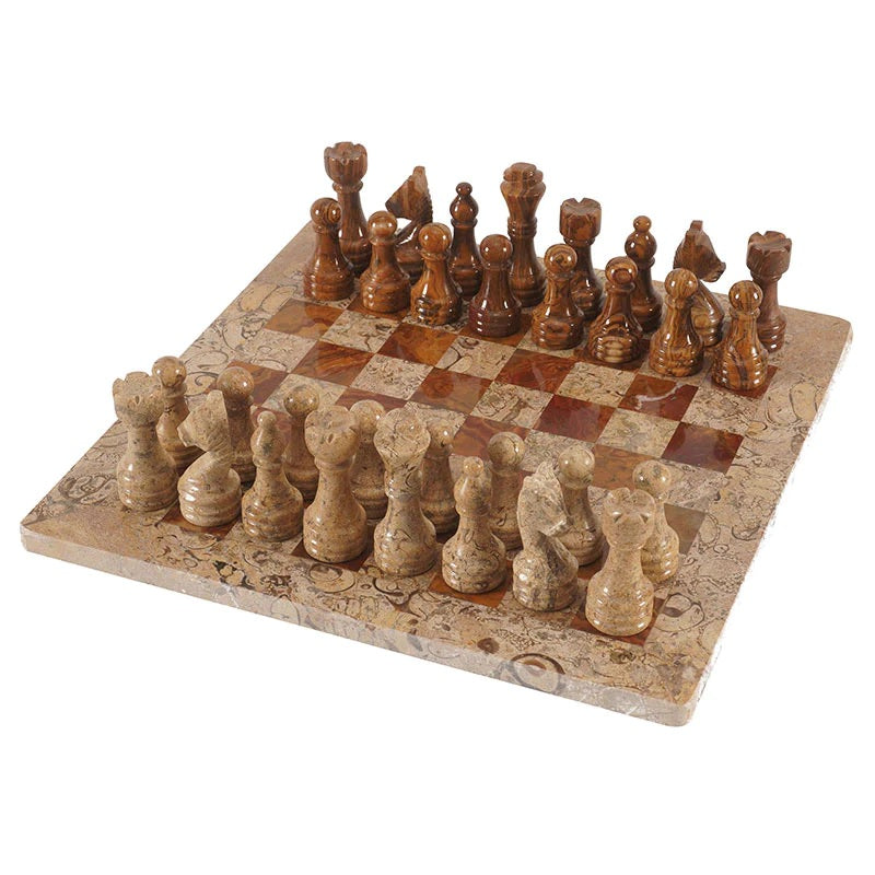 Traditional Handmade Marble Chess Set 30cms - Coral & Red