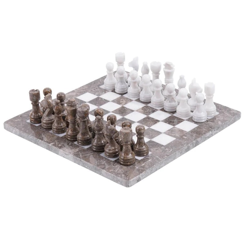 Traditional Handmade Marble Chess Set 30cms - Oceanic & White