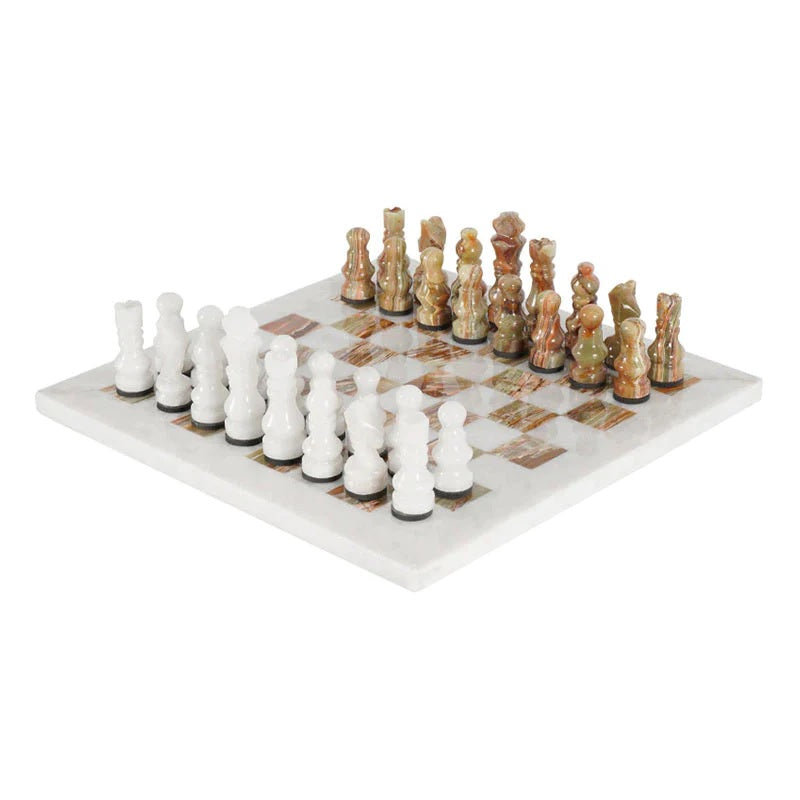 Traditional Handmade Marble Chess Set 30cms - White & Green