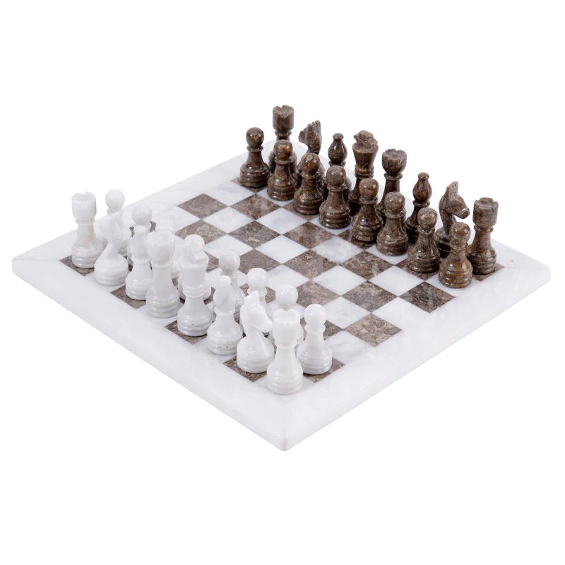 Traditional Handmade Marble Chess Set 30cms - White & Oceanic