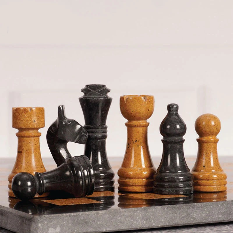 Traditional Handmade Marble Chess Set 30cms - Black & Gold