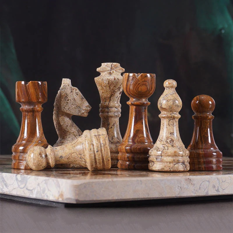 Traditional Handmade Marble Chess Set 30cms - Coral & Red