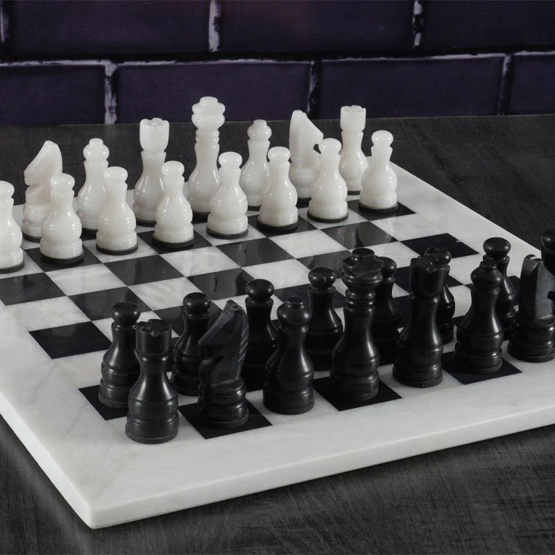 Traditional Handmade Marble Chess Set 30cms - White & Black