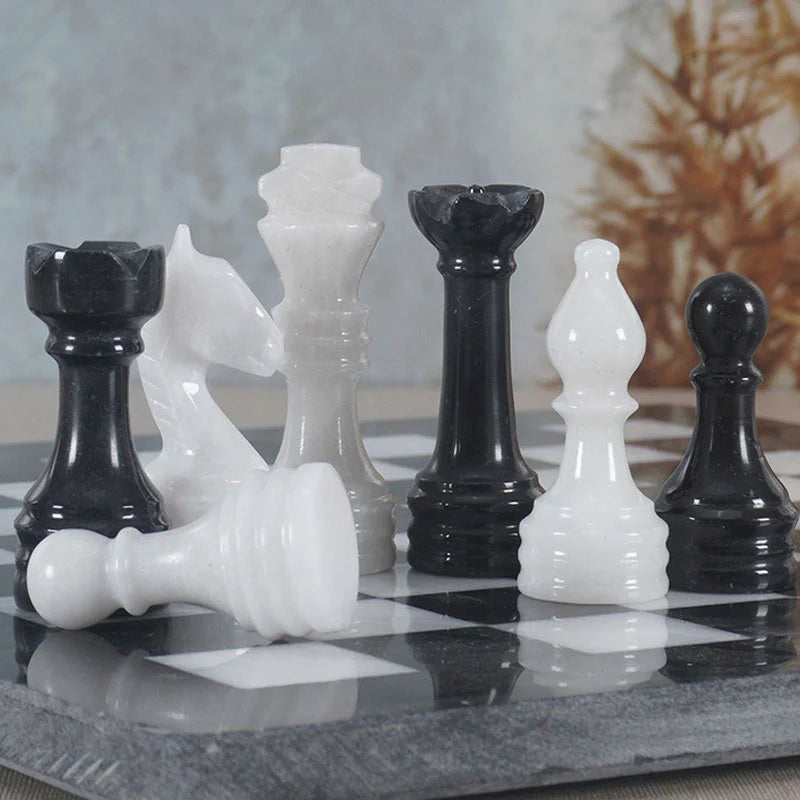 Traditional Handmade Marble Chess Set 30cms - Black & White