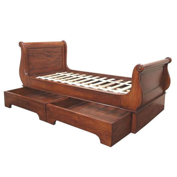 Traditional Sleigh Bed With Double Drawers - Walnut