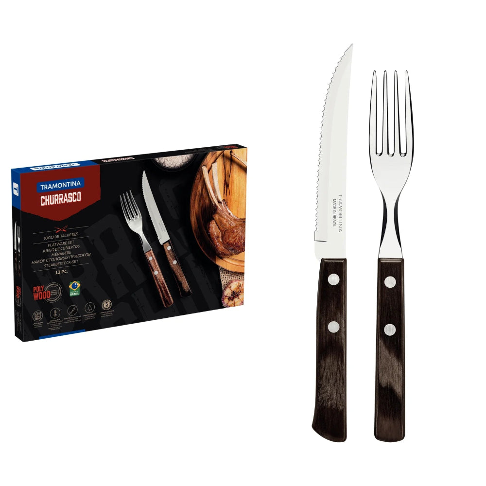 Tramontina 12-Piece Stainless-Steel with Brown Polywood Handles