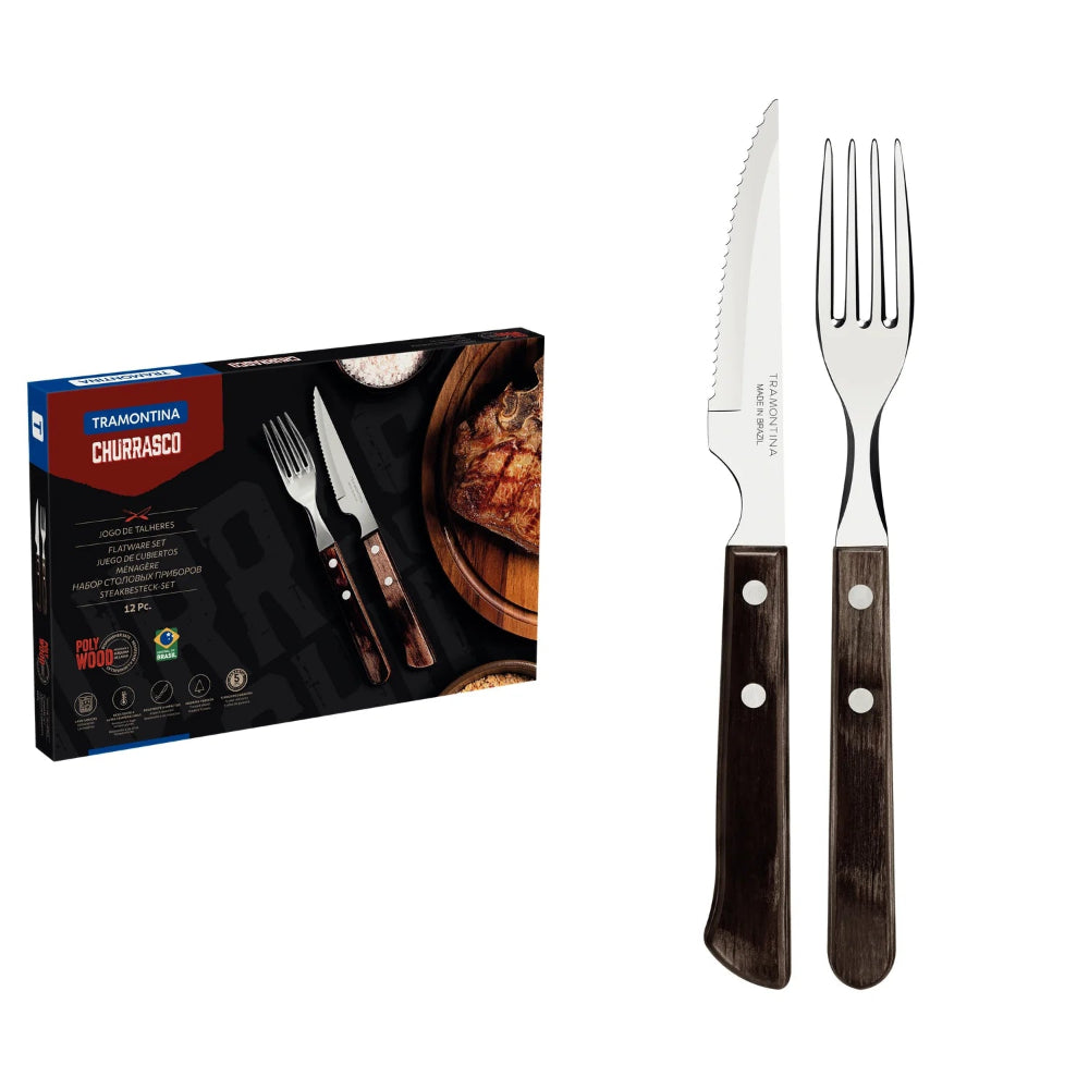 Tramontina 12-Piece Stainless-Steel with Brown Polywood Handles