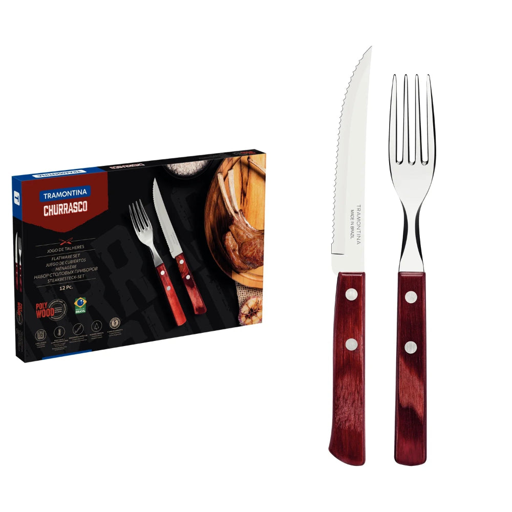 Tramontina 12-Piece Stainless-Steel with Red Polywood Handles