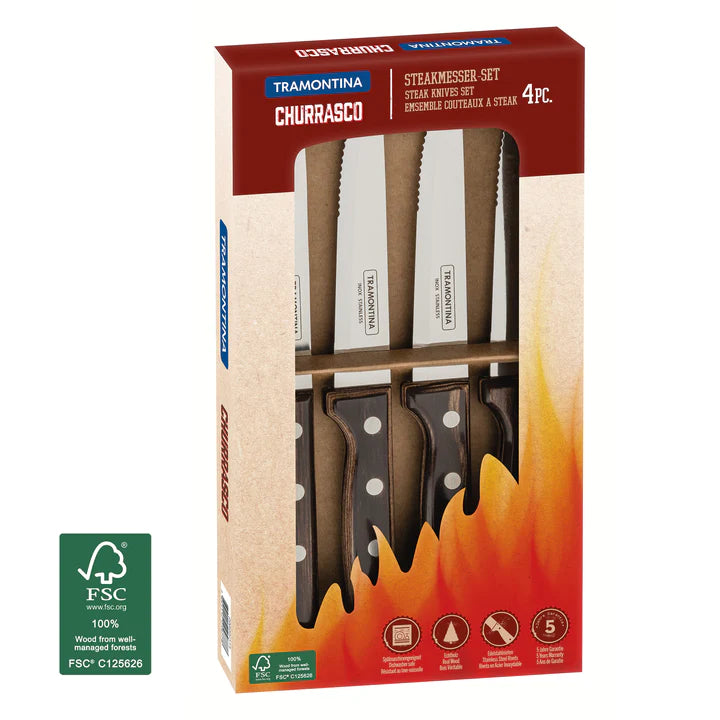 Tramontina Churrasco Brown Gaucho Steak Knife 4Pcs Gift Set