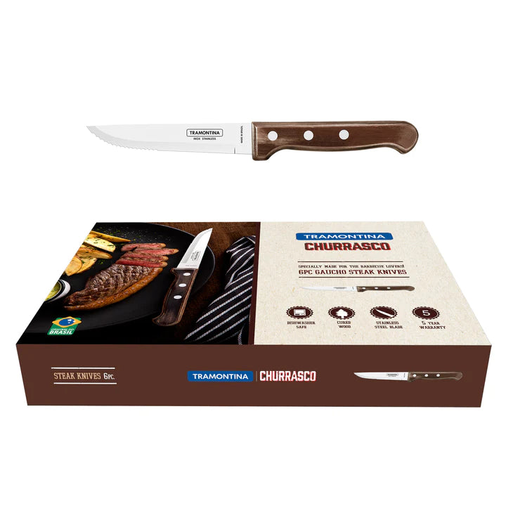 Tramontina Churrasco Brown Gaucho Steak Knife 6Pcs Gift Set