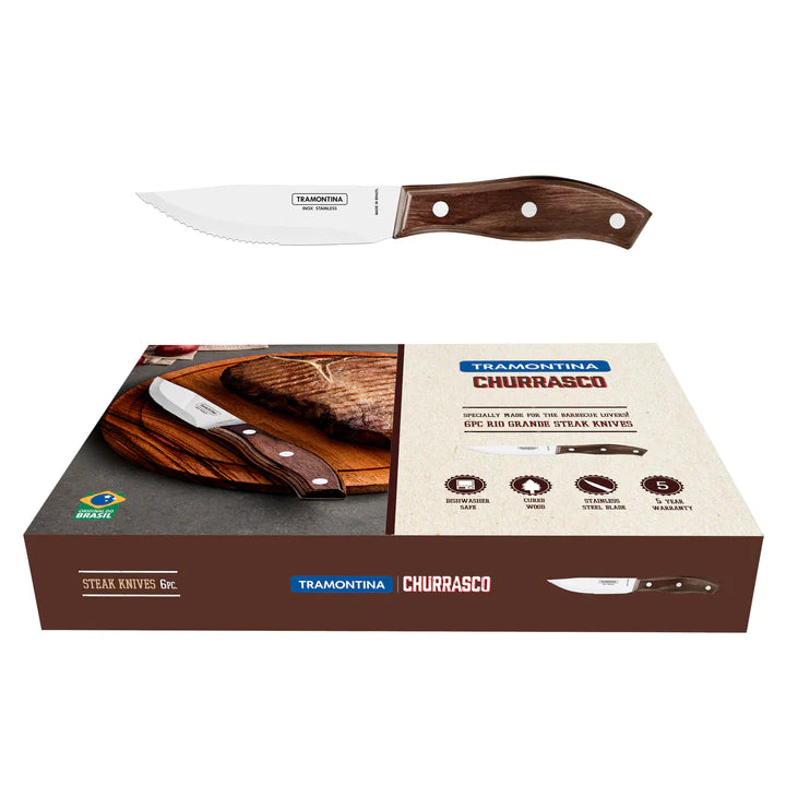 Tramontina Churrasco Brown Rio Grande Steak Knife 6Pcs Gift Set