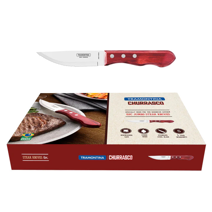 Tramontina Churrasco Jumbo Red Steak Knife Set 6Pcs Gift Set