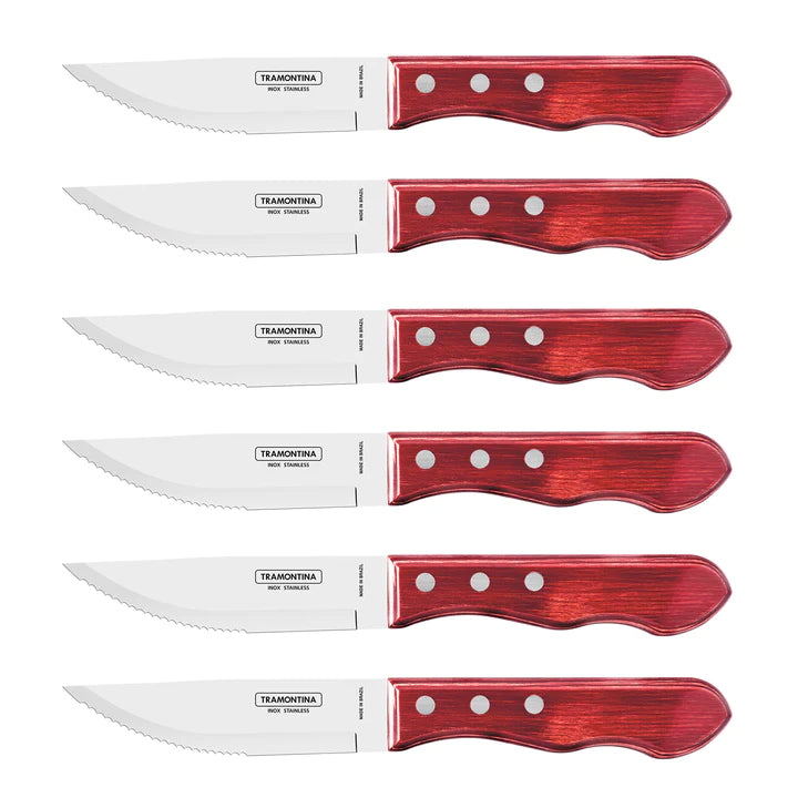 Tramontina Churrasco Jumbo Red Steak Knife Set 6Pcs Gift Set