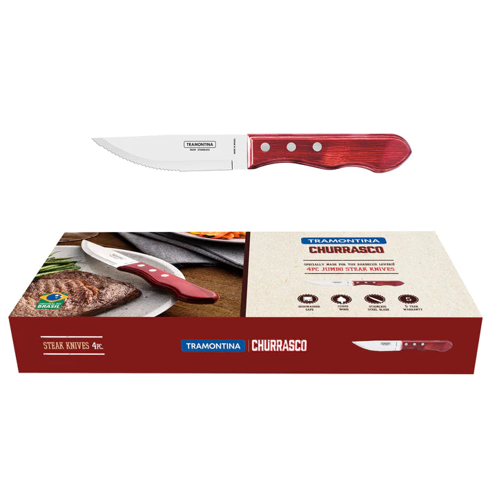 Tramontina Churrasco Jumbo Red Steak Knife Set 4Pcs Gift Set