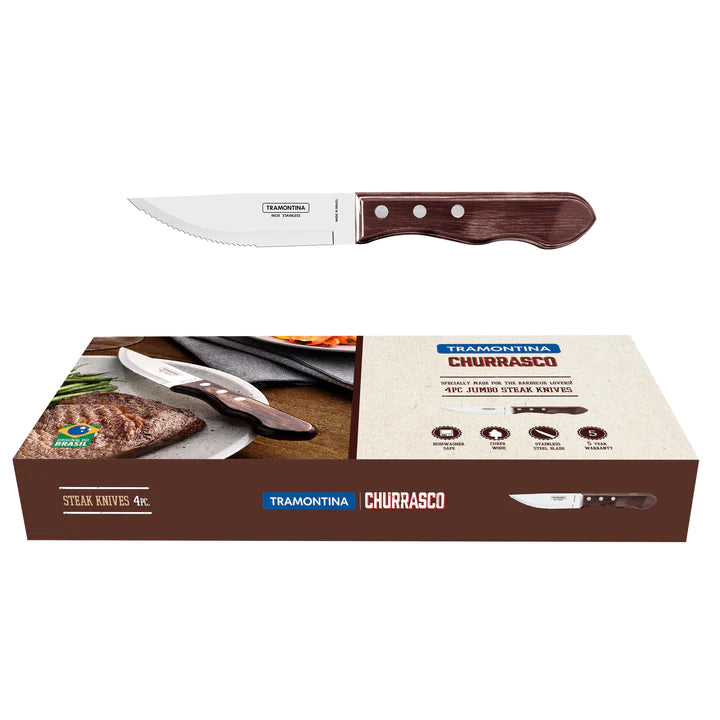 Tramontina Churrasco Jumbo Brown Steak Knife Set 4Pcs Gift Set