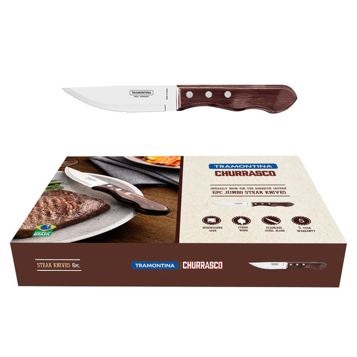 Tramontina Churrasco Jumbo Brown Steak Knife Set 6Pcs Gift Set