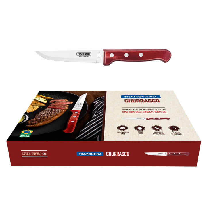 Tramontina Churrasco Red Gaucho 6 Pcs Steak Knife Gift Set