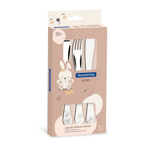 Tramontina Girls Stainless Steel Children's Flatware Set, 3 Pcs Set