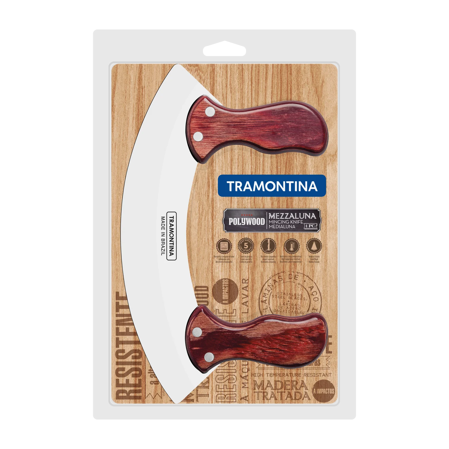 Tramontina Polywood Mezzaluna with Stainless-Steel Blade