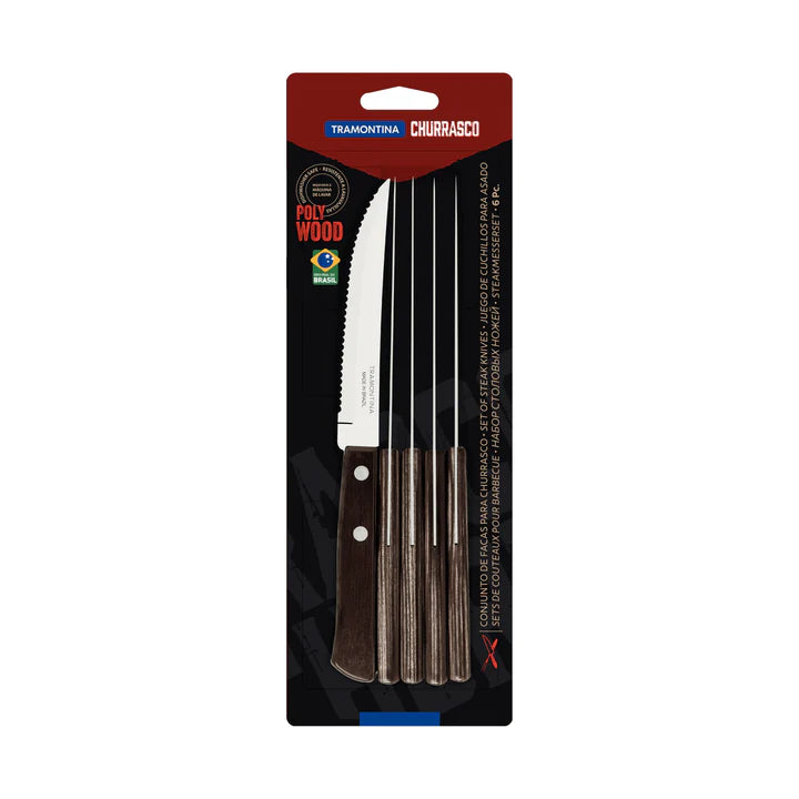 Tramontina Steak Knives Brown Polywood Handles - 6Pcs