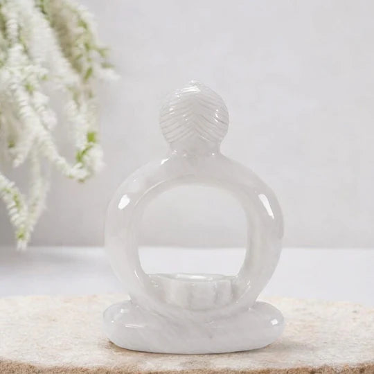 Tranquil Serenity Marble Buddha Incense Holder - White