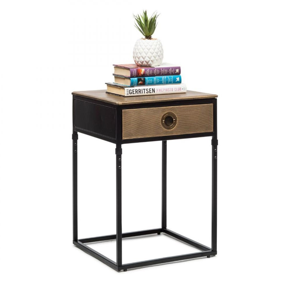 Trendy Iron Side Table with Storage Drawer