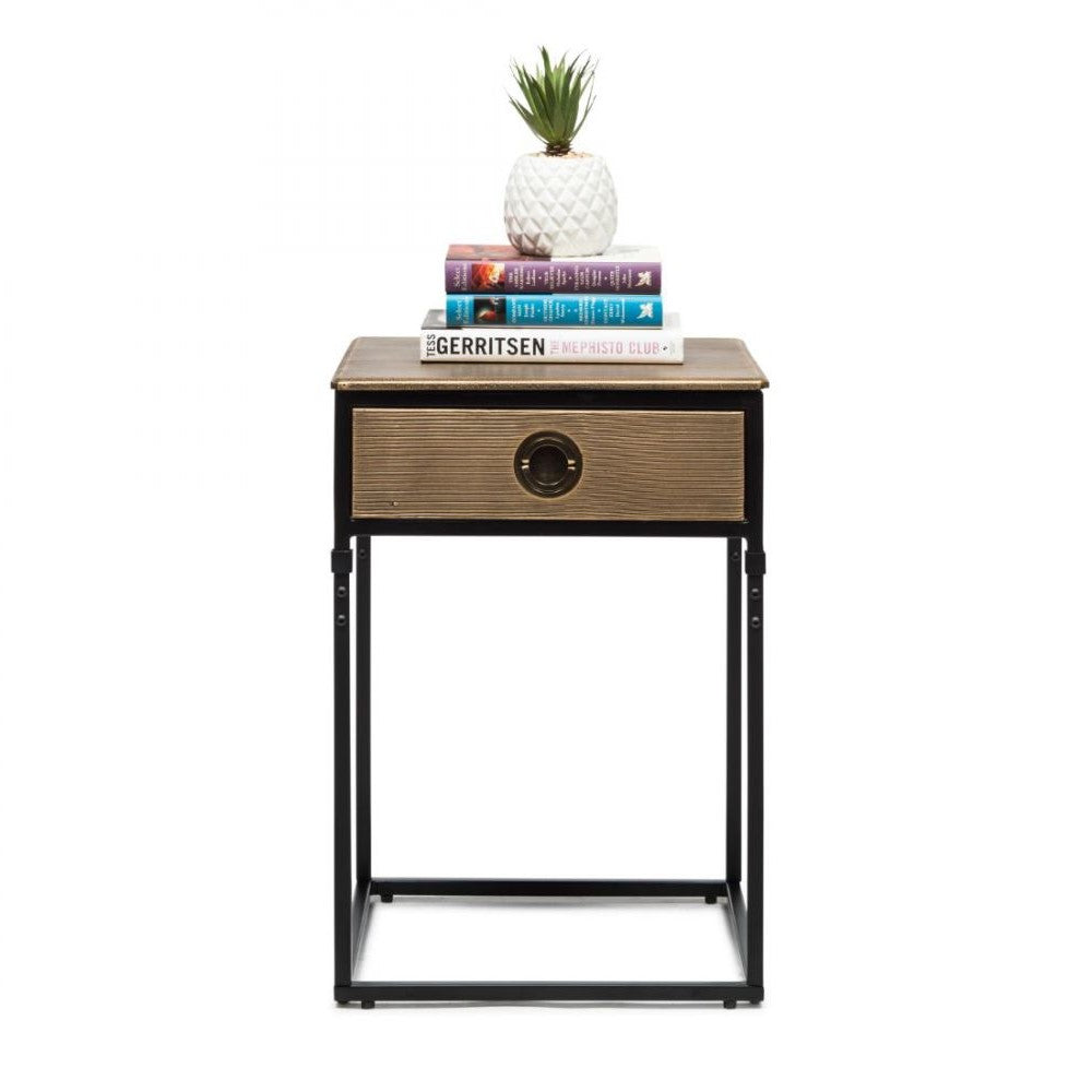 Trendy Iron Side Table with Storage Drawer