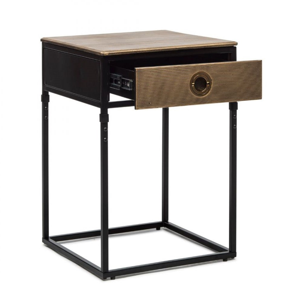 Trendy Iron Side Table with Storage Drawer