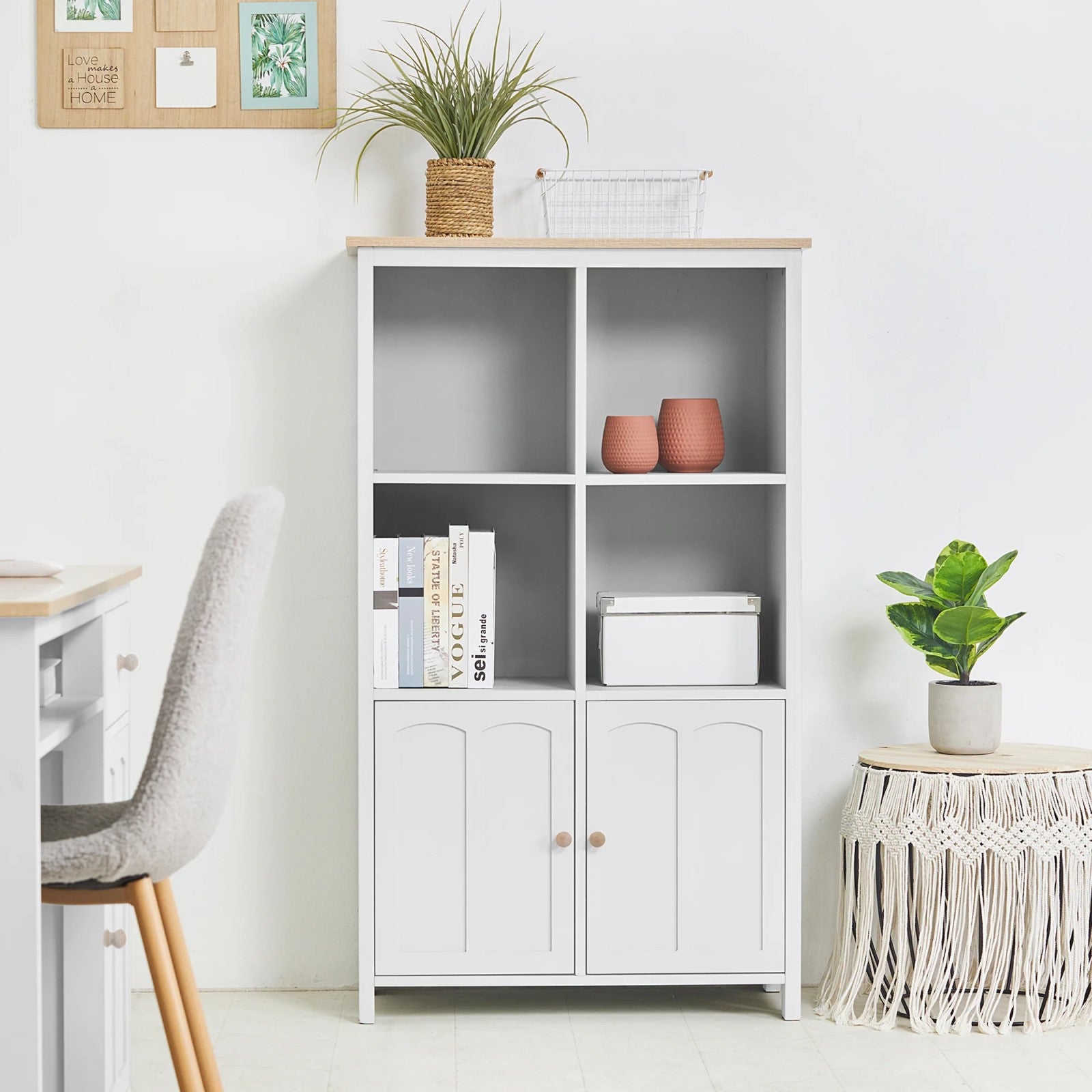 Trendy White Bookcase with Double Doors