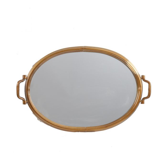 Trevi Oval Gold Ornate Mirrored Serving Tray - Gold Wash