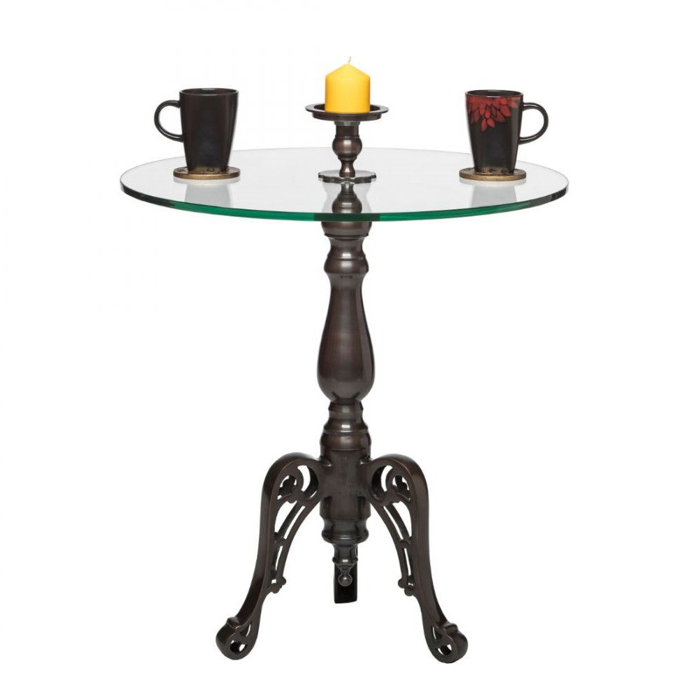 Tripod Round Glass Coffee Table With Candle Holder