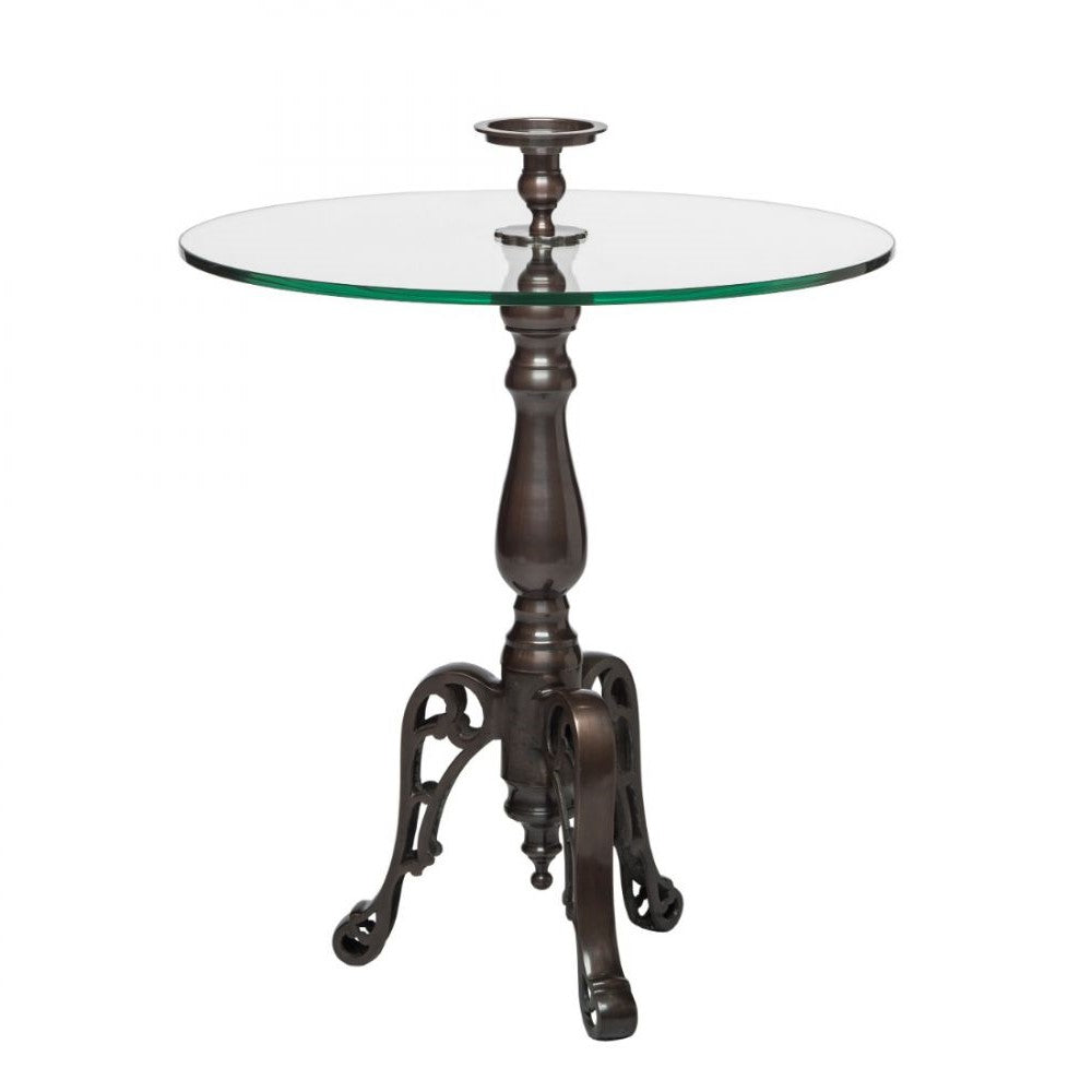 Tripod Round Glass Coffee Table With Candle Holder