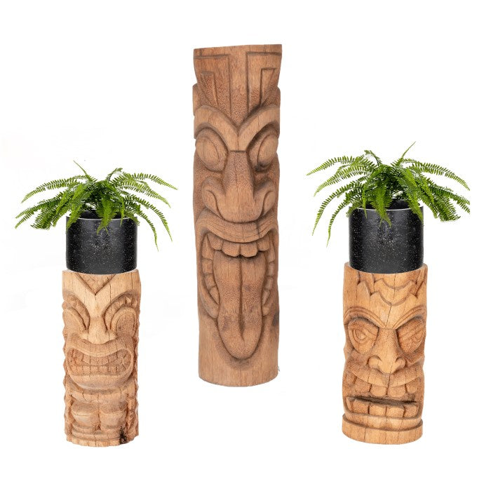 Tropical Tiki Coconut Log Carving Sculpture (Available in 2 Sizes)