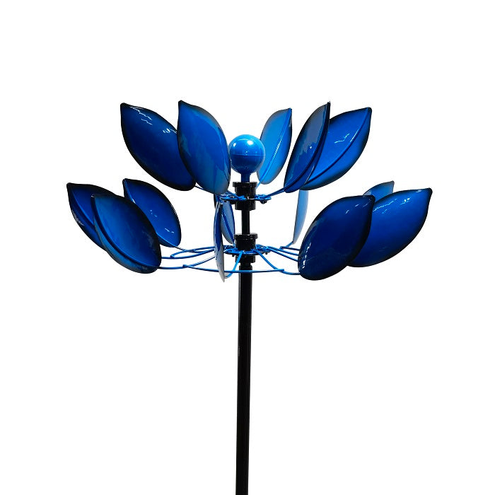 Two Layer Leaves Garden Wind Spinner - Blue