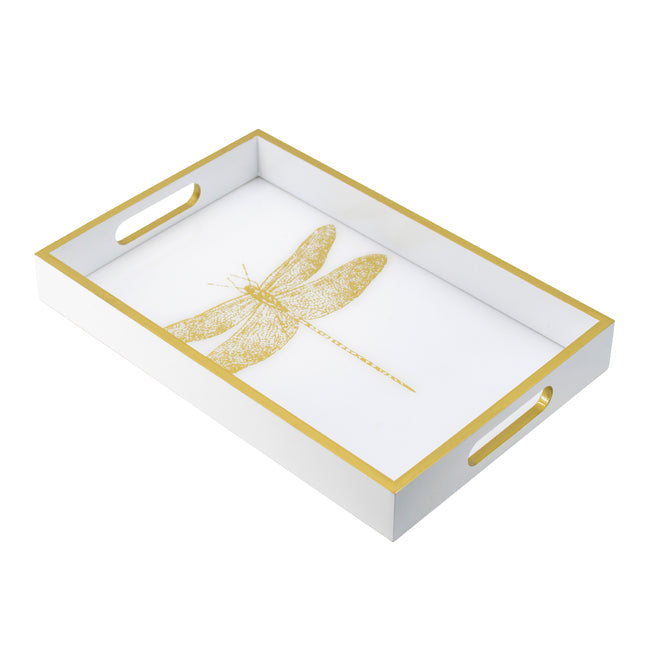 Understated Grace Printed Gold Dragonfly Tray - 40cms