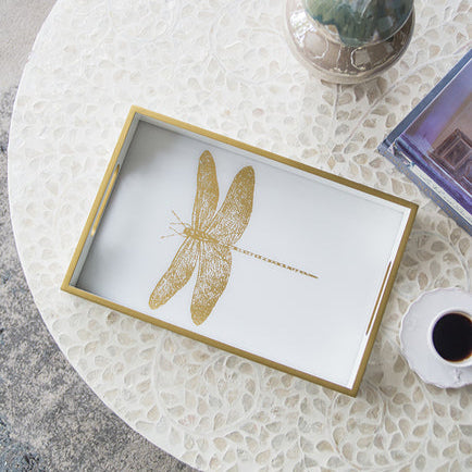 Understated Grace Printed Gold Dragonfly Tray - 40cms