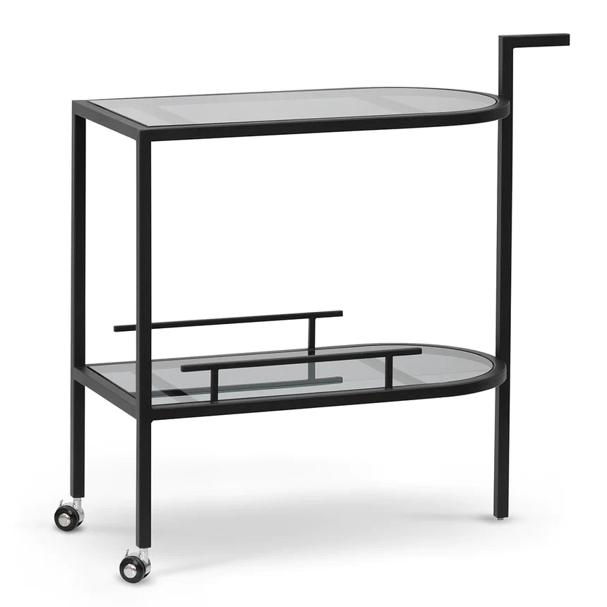 Unique Black Glass Metal Bar Cart