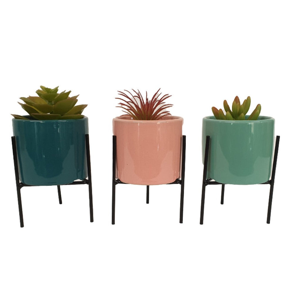 Unique Mini Planters on Metal Stand - Set of 2