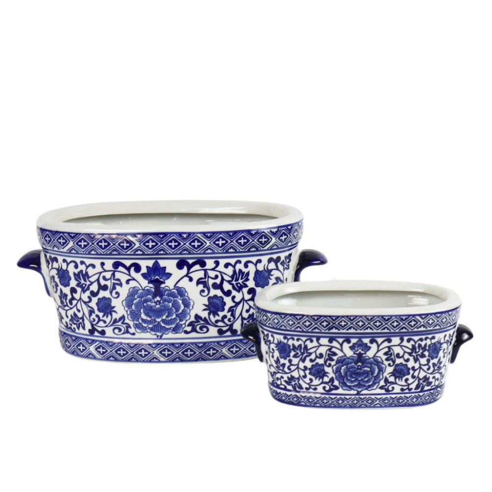 Unique Oriental Oval Planters - Set of 2