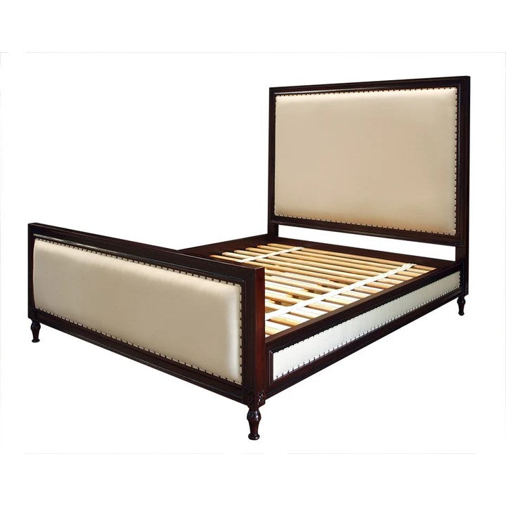 Upholstered Wooden Cushioned King Size Bed - Dark Mahogany