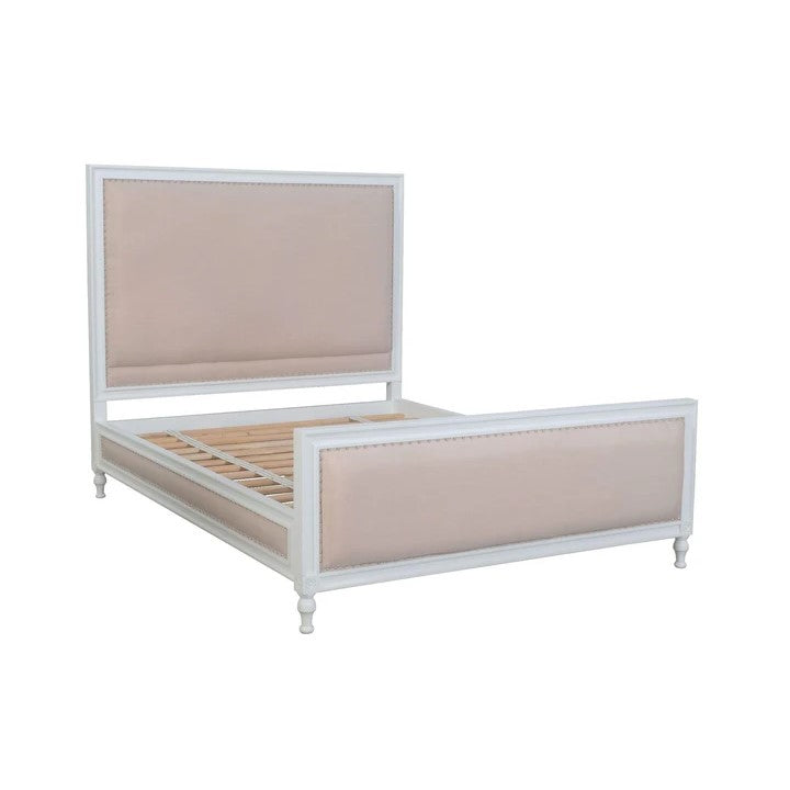 Upholstered Wooden Cushioned Queen Size Bed - White