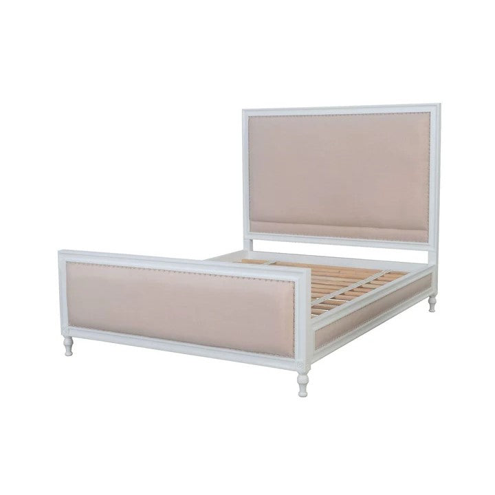 Upholstered Wooden Cushioned King Size Bed - White