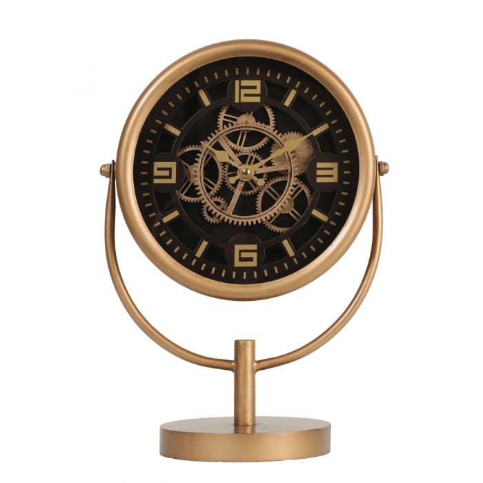 Venus Industrial Movement Clock with Footed Stem - Gold with Black