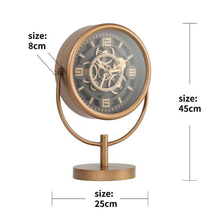 Venus Industrial Movement Clock with Footed Stem - Gold with Black