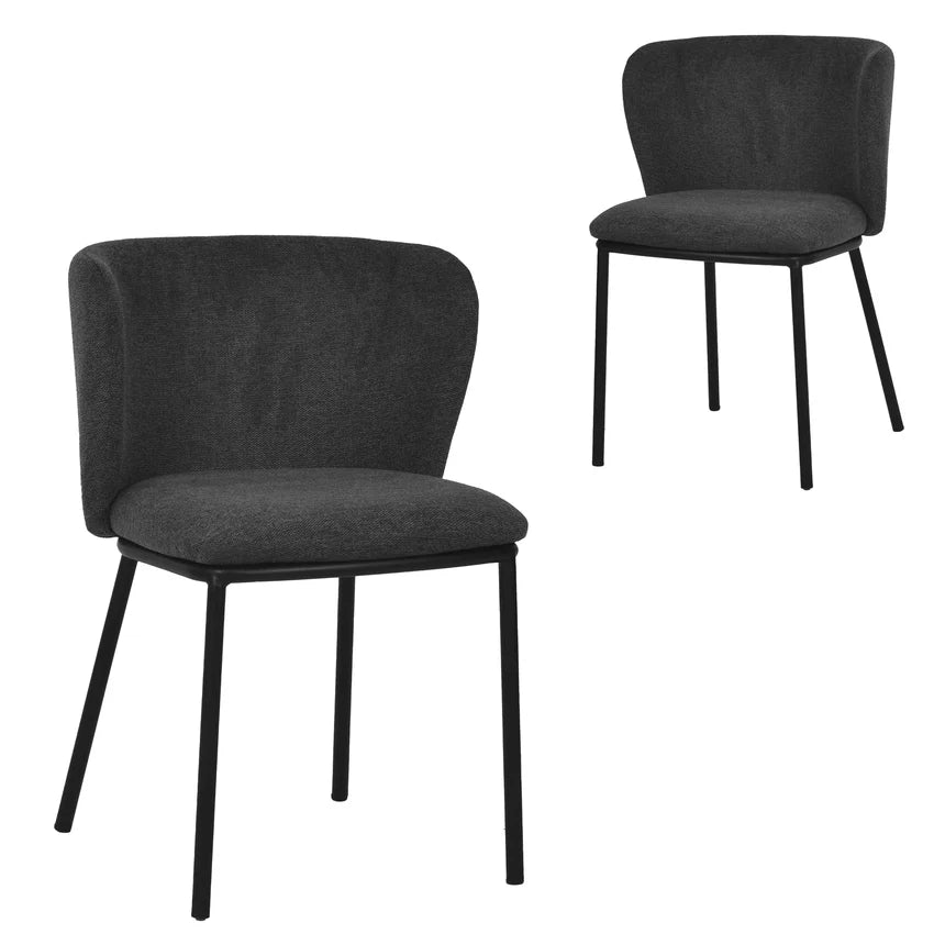 Versatile Dining Chair Set of 2 - Charcoal Grey Fabric with Black Legs